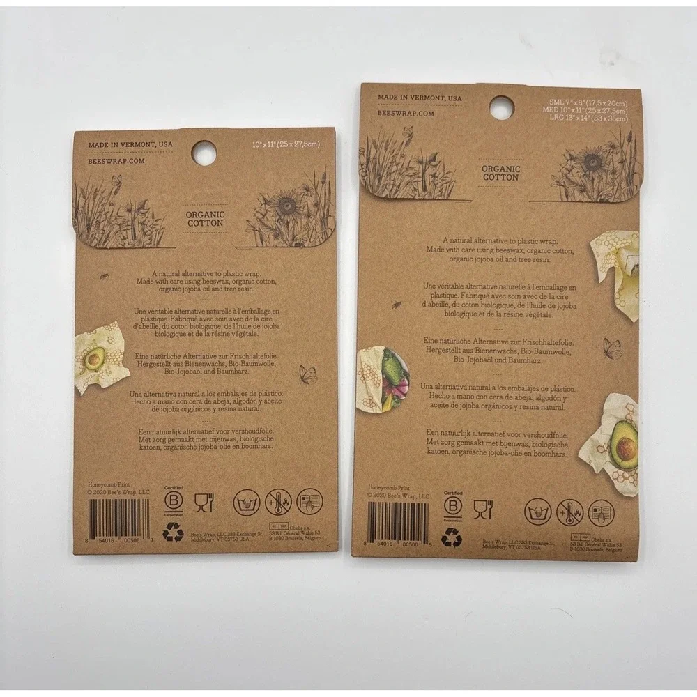Bee's Wrap Reusable Storage Food Wrap 1 Small, 2 Medium, 1 Large Honeycomb Print